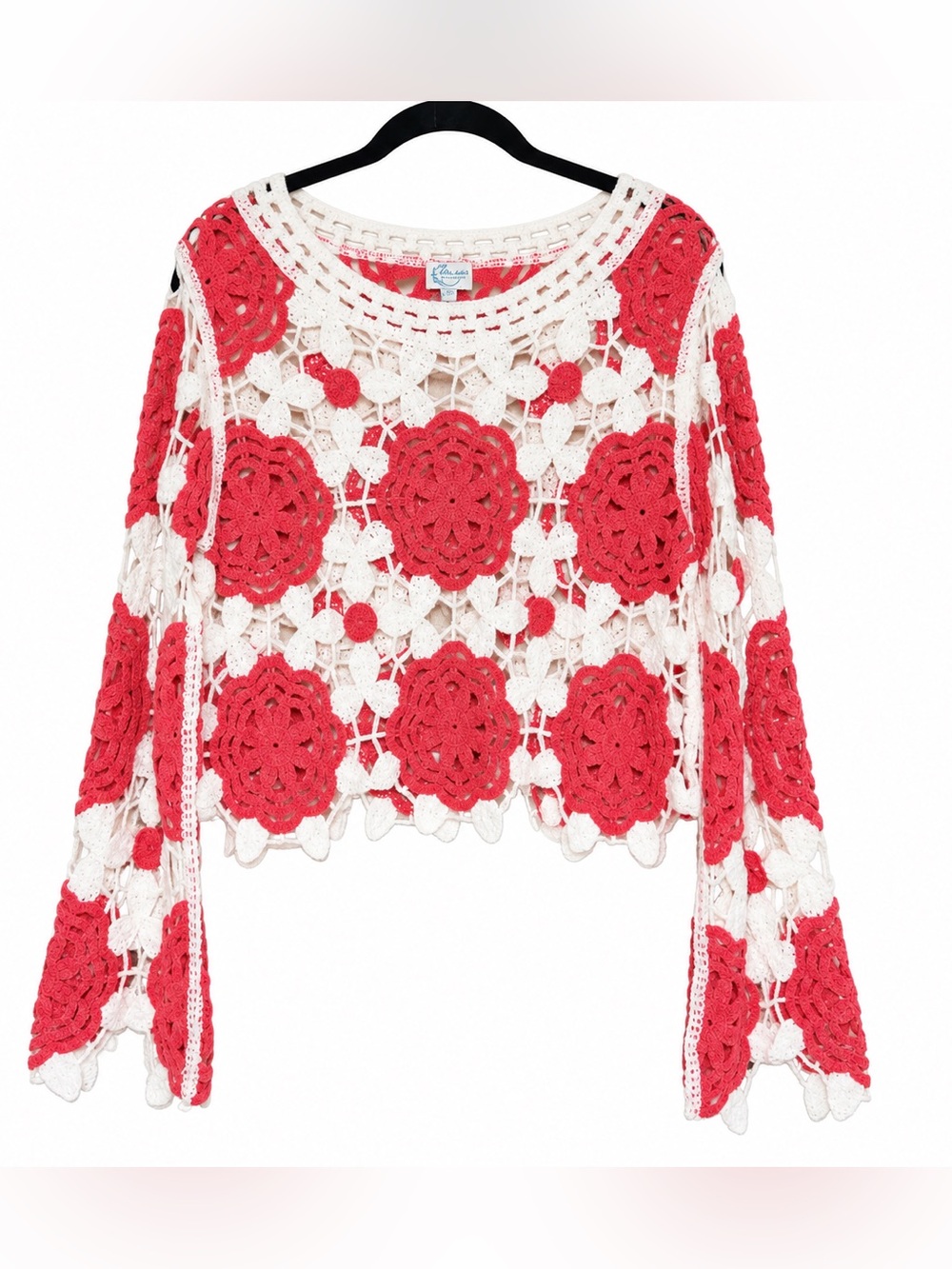 Francesca's Crochet Floral Pullover in Pink & White